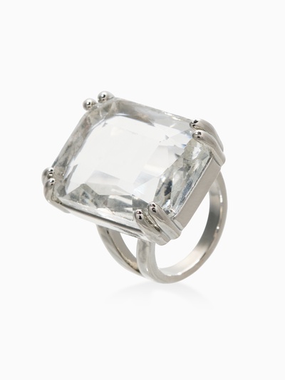 Кольцо с камнем «Империя. Прямоугольник с гранями», белое в серебре, безразмерное