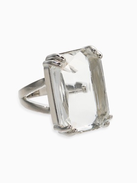 Кольцо с камнем «Империя. Прямоугольник с гранями», белое в серебре, безразмерное
