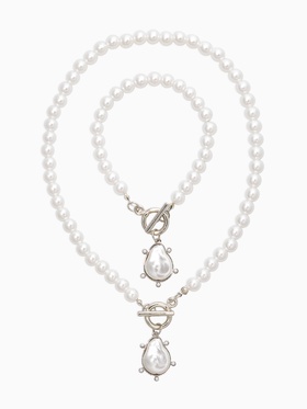 Набор 2 предмета: колье, браслет «Жемчуг. Подвеской Барочная жемчужина», 18 и 42 см, №8, белый в серебре