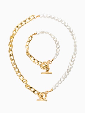 Набор 2 предмета: колье, браслет «Жемчужное сердце с цепочкой», 18 и 42 см, белый в золоте