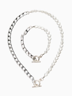 Набор 2 предмета: колье, браслет «Жемчужное сердце с цепочкой», 18 и 42 см, белый в серебре