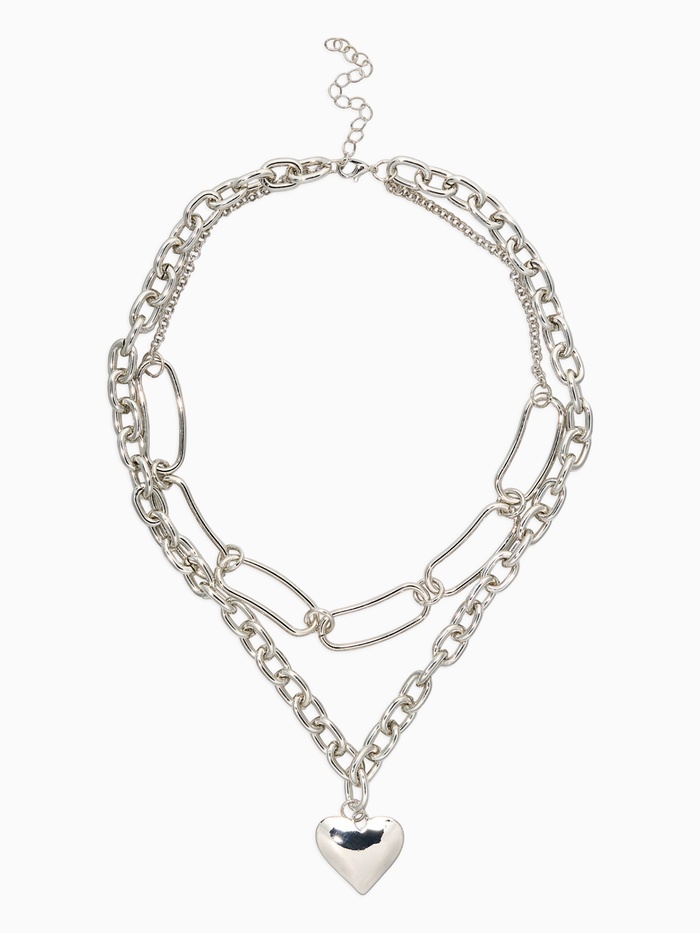 Цепь многослойная «Железное сердце», 2 яруса, L=32 и 40 см, цвет серебро