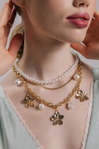 Колье многослойное с подвесками «Жемчуг с цветами», 3 уровня, 34, 36, 40 см, медь, белое в золоте - Фото 2