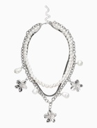 Колье многослойное с подвесками «Жемчуг с цветами», 3 уровня, 34, 36, 40 см, медь, белое в серебре - Фото 1