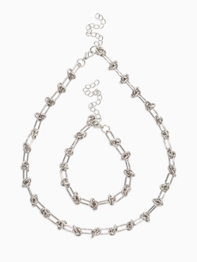 Набор 2 предмета: цепь, браслет «Узел», 20, 40 см, медь, цвет серебро