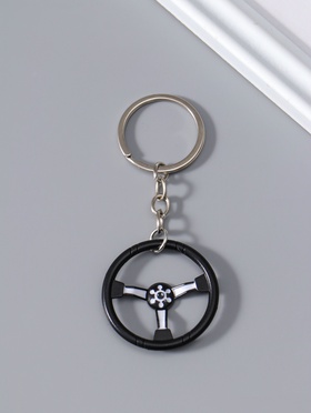 Брелок для ключей на кольце Cartage «Руль», чёрный с белым, 4×4×0.3 см