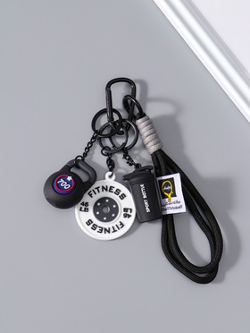 Брелок для ключей на кольце с карабином «Гиря, диск и бутылка», на рюкзак, сумку, чёрный, 13.5×4.5×2.2 см