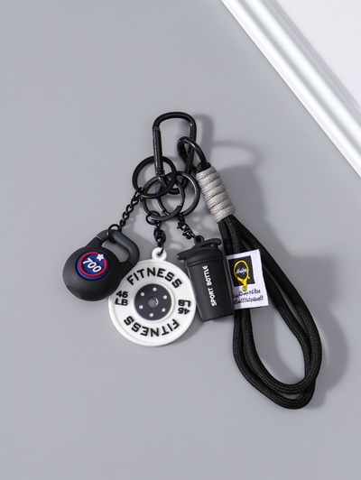 Брелок для ключей на кольце с карабином «Гиря, диск и бутылка», на рюкзак, сумку, чёрный, 13.5×4.5×2.2 см
