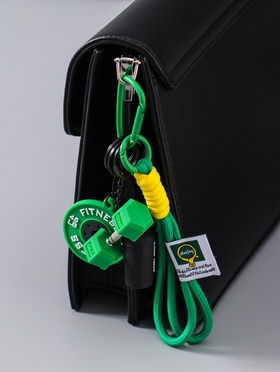 Брелок для ключей на кольце с карабином «Гантеля, диск и бутылка», на рюкзак, сумку, зелёный, 14.5×4.5×2.2 см