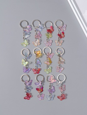 Брелок для ключей на кольце «Цветные бабочки», пластик, 3 бабочки, 2.5×7 см, МИКС