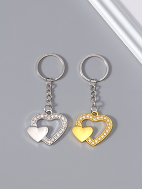 Брелок для ключей на кольце «Двойное сердце», металл, стразы, 3.3×3.7 см, МИКС