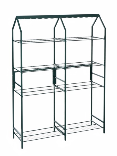 Подставка для цветов, 133×40×177 см, 8 полок, 2 секции, зелёная