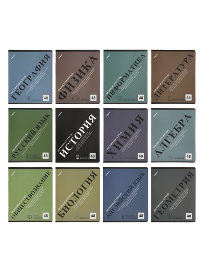 Комплект 12 предметных тетрадей 48 листов, справочная информация, 60 г