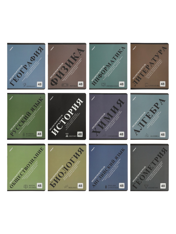 Комплект 12 предметных тетрадей 48 листов, справочная информация, 60 г - Фото 1