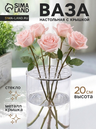 Ваза для цветов с крышкой «Альваро», 20×11.5 см, стекло, прозрачная