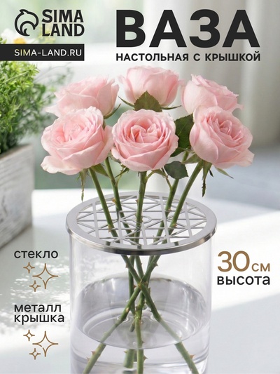 Ваза для цветов с крышкой «Альваро», 30×15 см, стекло, прозрачная