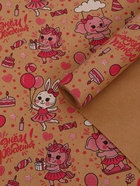 Бумага упаковочная крафт "С днём рождения!", белый/розовый, 0,7 х 10± 5% м, 60 гр - Фото 1