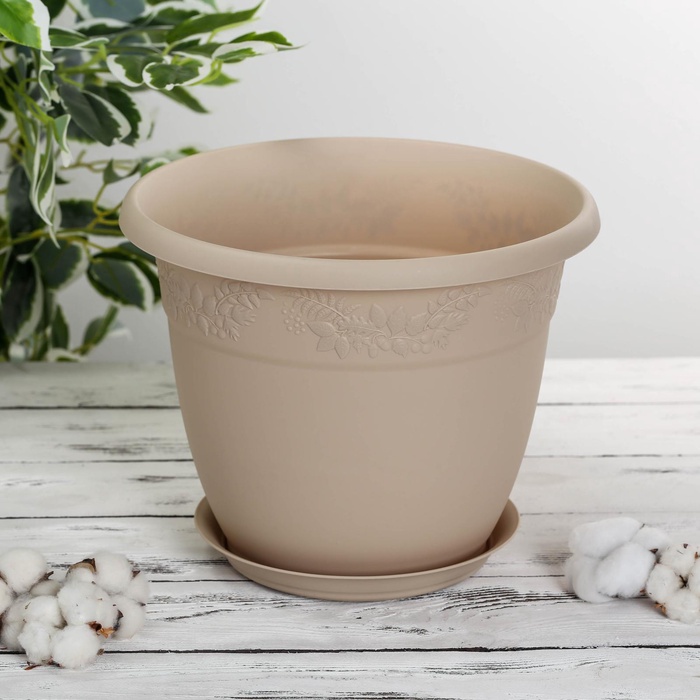 УЦЕНКА Горшок для цветов с поддоном 22 л "Рябина", цвет латте - Фото 1