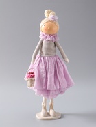 УЦЕНКА Кукла интерьерная текстильная «Малышка в сиреневом наряде, с корзиной цветов», 45.5×17×19 см - Фото 2