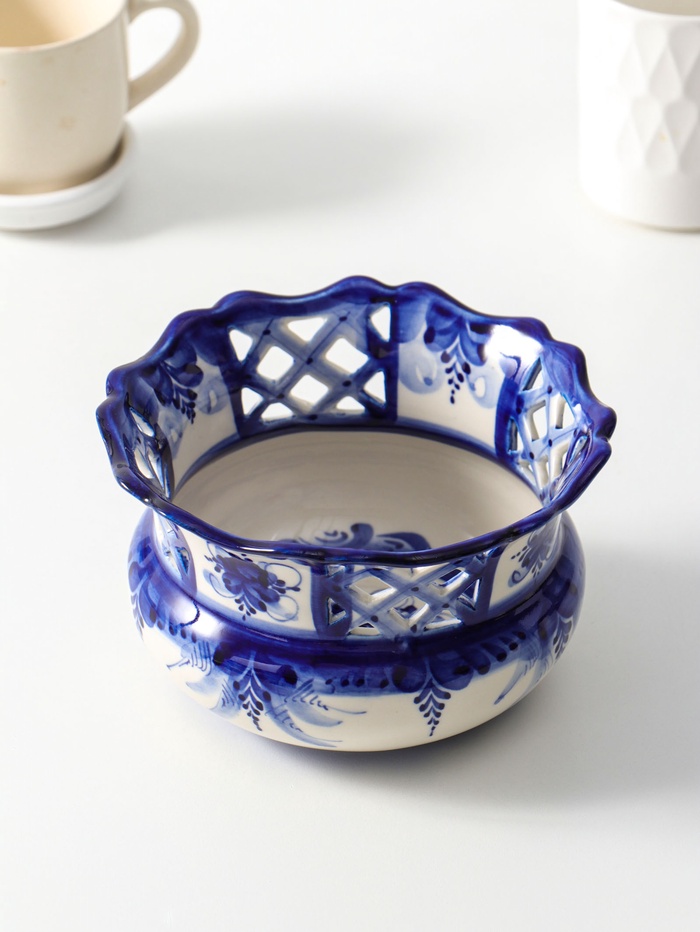 Сухарница фарфоровая «Одуванчик», авт. Рогов, 1.1 л, 21×9 см, гжель - Фото 1