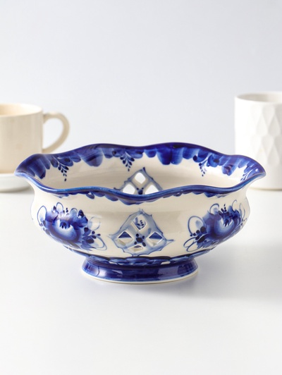 Конфетница фарфоровая «Утро», автор Рогов, 1.1 л, 21×9 см, гжель