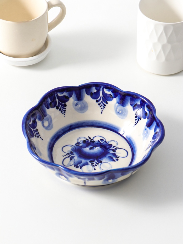 Салатник фарфоровый «Тройка цветок большой», 0.5 л, 18×5 см, гжель - Фото 1