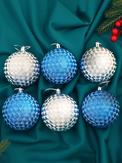 УЦЕНКА Набор шаров пластик d=8 см, 6 шт. «Мелания» серебро синий