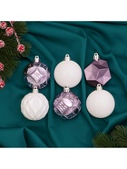 УЦЕНКА Набор шаров пластик d-6 см, 24 шт "Изабель" грани, белый сиреневый - Фото 2