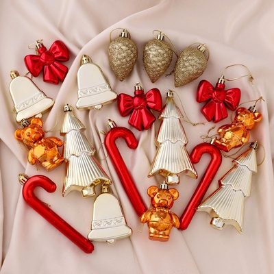 УЦЕНКА Набор украшений пластик 18 шт "Уют" золото красный