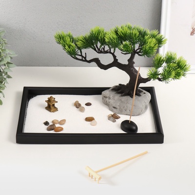 УЦЕНКА Японский сад камней настольный «Дзен. Раскидистое дерево в саду», набор аксессуаров, 20×30×18.5 см