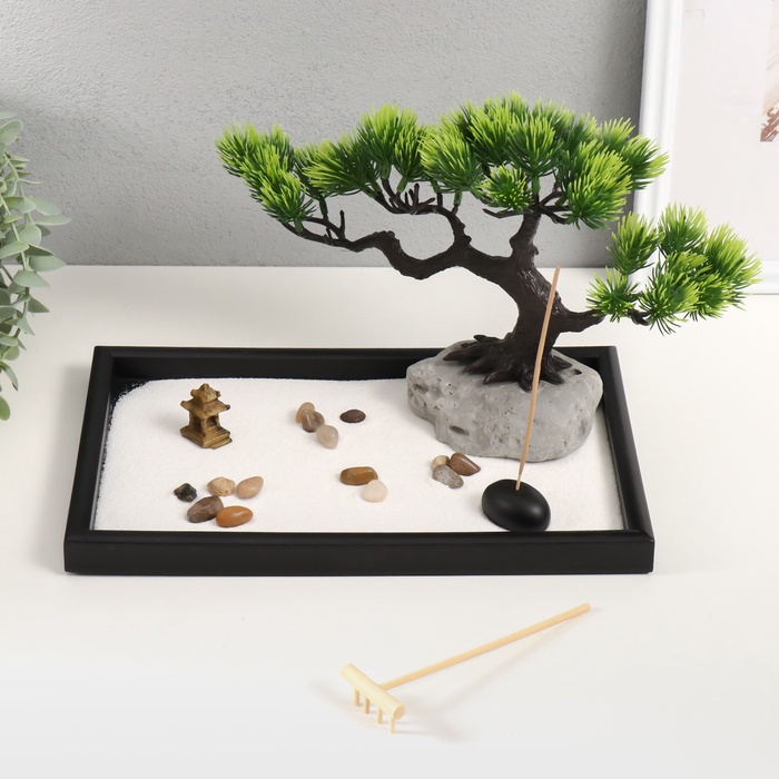 УЦЕНКА Японский сад камней настольный «Дзен. Раскидистое дерево в саду», набор аксессуаров, 20×30×18.5 см - Фото 1