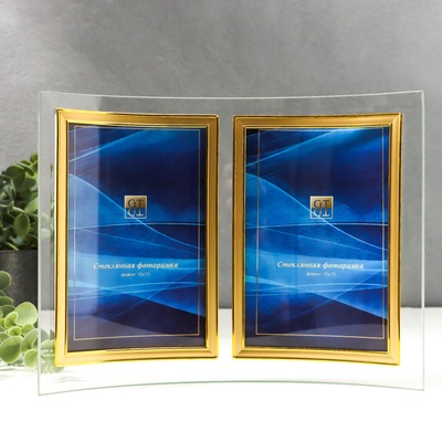 УЦЕНКА Стеклянная фоторамка - коллаж на 2 фото 10×15 см «Вертикаль», под золото