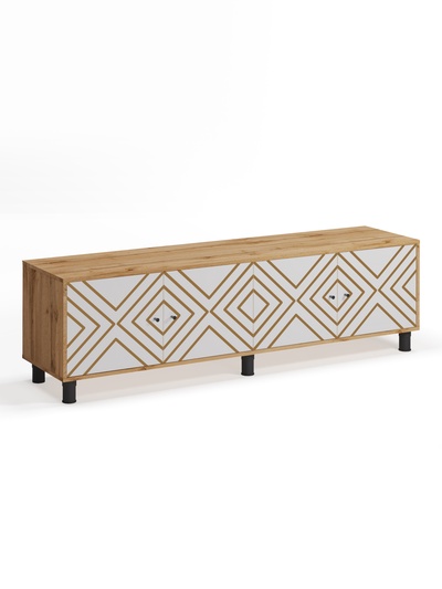 УЦЕНКА Тумба для ТВ HYGGE Ромб, 1844х451х530, Дуб/Белые
