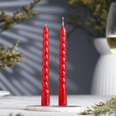 УЦЕНКА Набор свечей витых, 1.5×15 см, 2 шт., рубиновый металлик