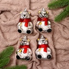 УЦЕНКА Украшение ёлочное "Мишка в шарфике" (набор 4 шт) 5,5х8 см, серебро - Фото 2