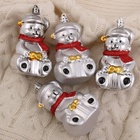 УЦЕНКА Украшение ёлочное "Мишка в шарфике" (набор 4 шт) 5,5х8 см, серебро - Фото 4