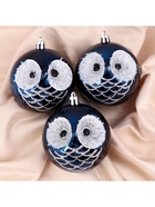 УЦЕНКА Набор шаров пластик d-8 см, 3 шт "Милая совушка" синий - Фото 3