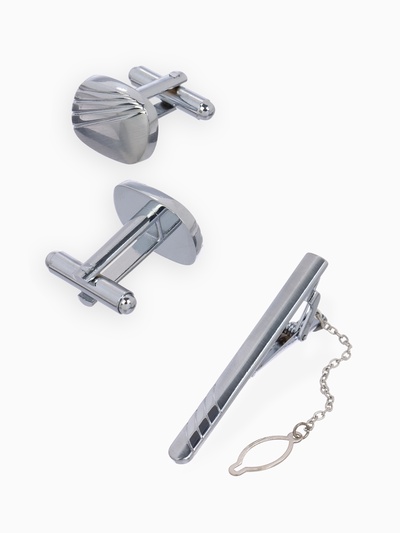 УЦЕНКА Набор мужской стальной «Запонки + Зажим для галстука», линии, цвет серебро