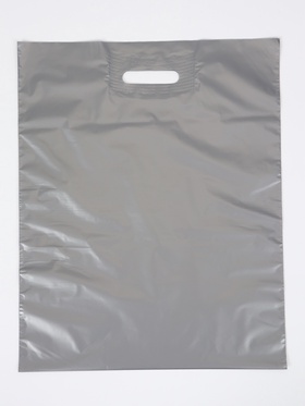 Пакет с вырубной усиленной ручкой ПВД 40х50 45 мкм серебряный