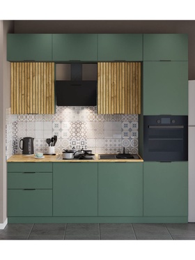 Кухонный гарнитур прямой трёхровневый под потолок «Виктория 1–3Я», 2400×2520 мм, цвет кипарисовый/тегола