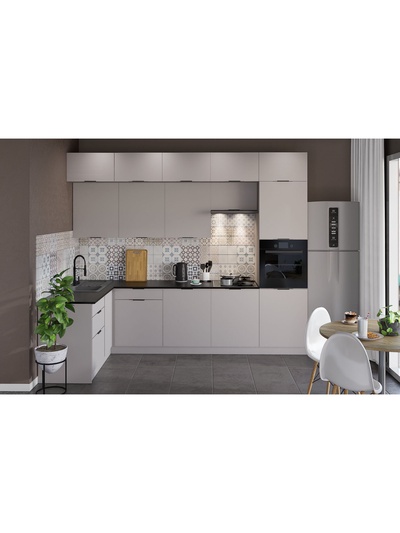 Кухонный гарнитур угловой трёхуровневый под потолок «Виктория 3.1–3Я», 3000×2520×1600 мм, цвет кашемир