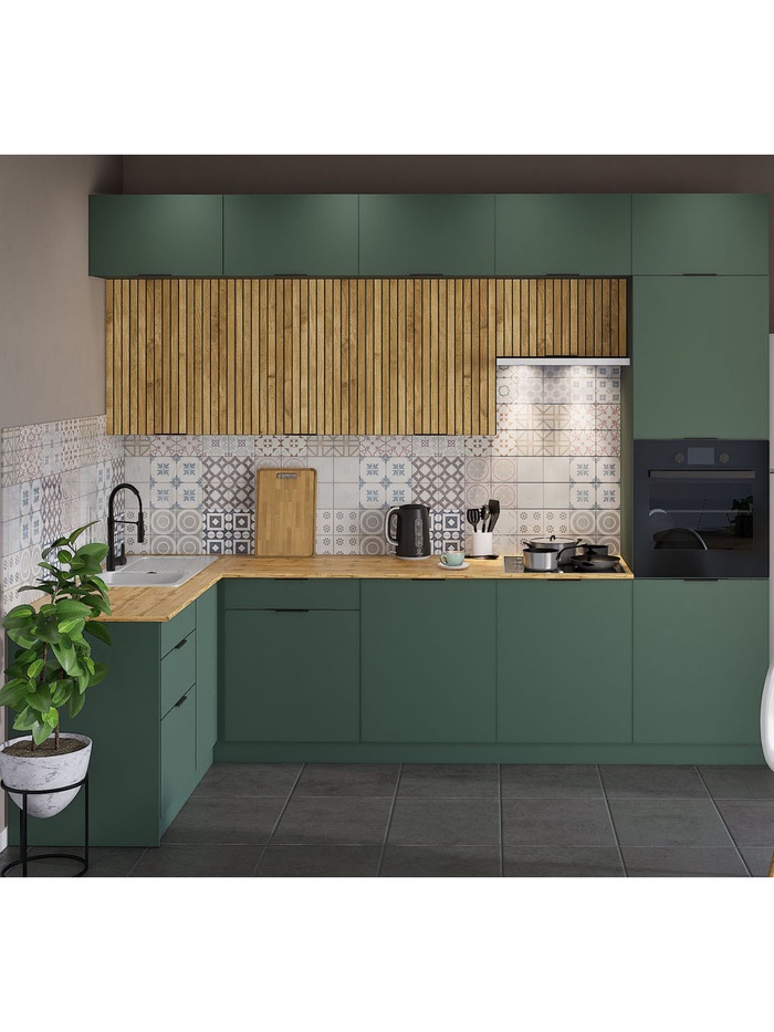 Кухонный гарнитур угловой трёхуровневый под потолок «Виктория 3.1–3Я», 3000×2520×1600 мм, цвет кипарисовый/тегола - Фото 1