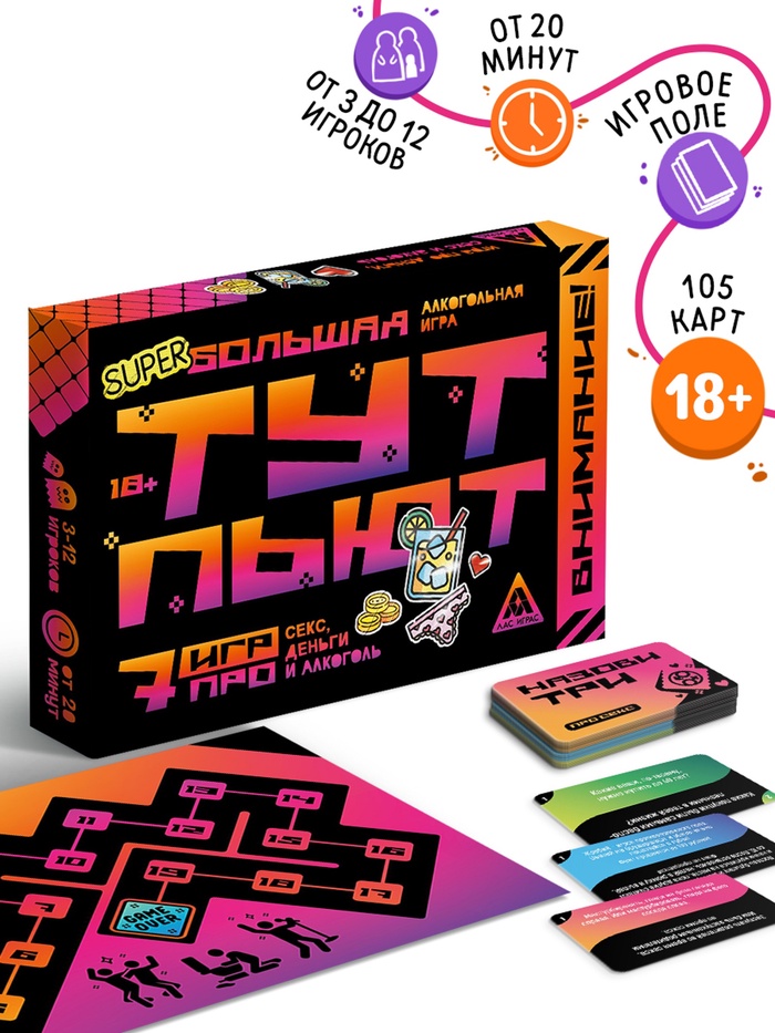 Настольная игра «Тут пьют», алкогольная, 7 в 1, 18+ - Фото 1