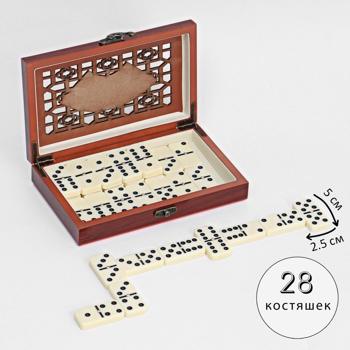 УЦЕНКА Домино настольная игра «Резное», 28 шт., костяшка 5×2.5 см, 12×20 см - Фото 1
