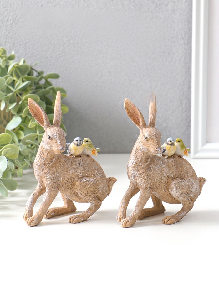 Набор фигурок 2 шт. полистоун «Кролик с синичками на спине», 14×5.5×11.5 см