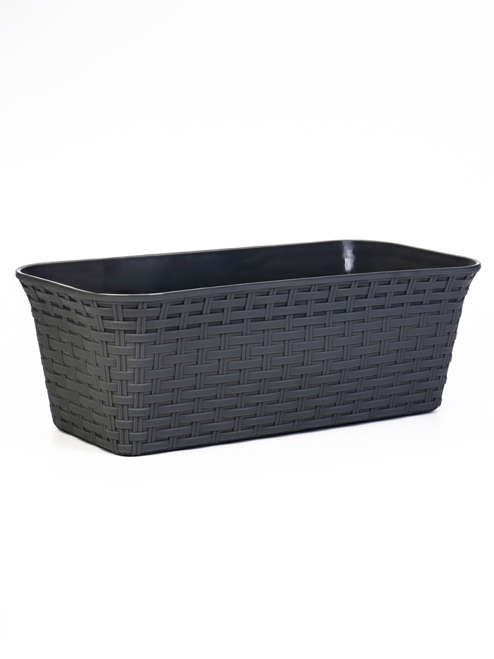 Ящик балконный для цветов «Ротанг», 13 л, 43×20×14.5 см, с дренажной вставкой, пластиковый, серый - Фото 1