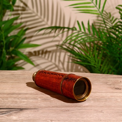 УЦЕНКА Подзорная труба с гравировкой, 43 см, латунь, кожа