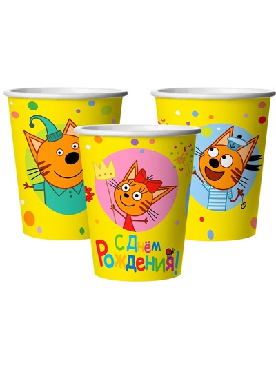 Стаканы одноразовые «Три Кота, Яркий праздник», набор 6 шт., 250 мл