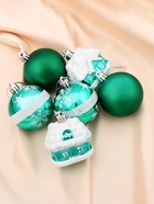 УЦЕНКА Набор украшений пластик 6 шт " Домик " (4 шара, 2 домика) 6 см, зелёный - Фото 3