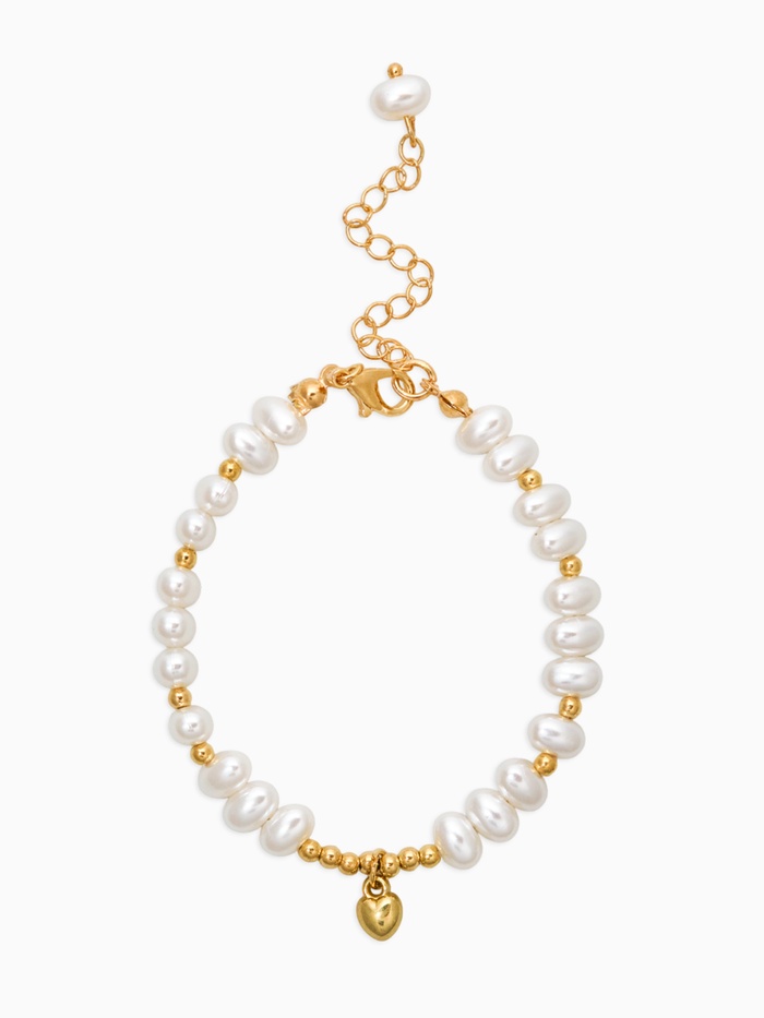 Браслет из бусин «Жемчуг. Рисовая жемчужина с сердцем», L=18 см, белый в золоте - Фото 1